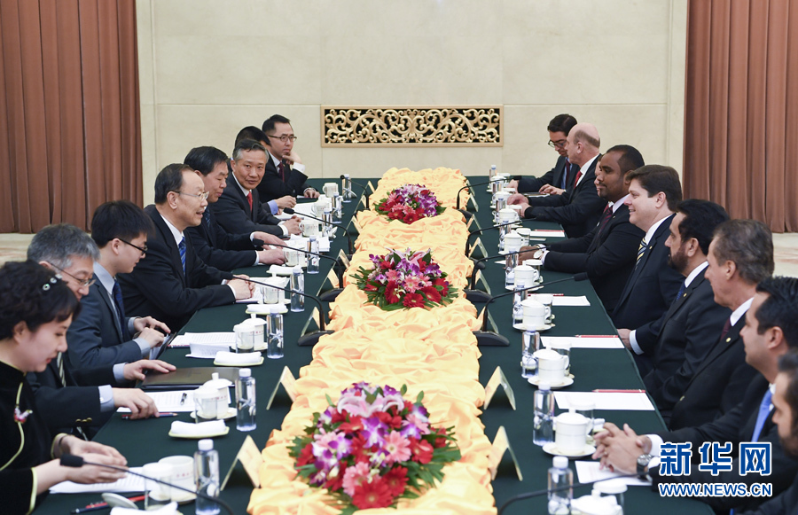 3月22日，中共中央書記處書記、全國政協(xié)副主席杜青林在北京會見巴西民主運(yùn)動黨眾議院黨團(tuán)領(lǐng)袖羅西率領(lǐng)的該黨干部考察團(tuán)。 新華社記者張領(lǐng)攝