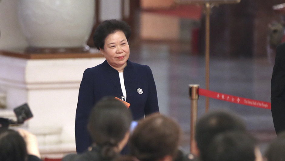 劉雅鳴步入&ldquo;部長通道&rdquo;，準(zhǔn)備接受采訪