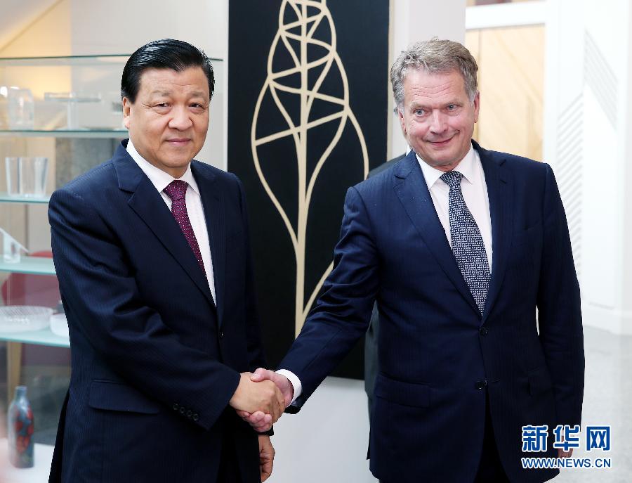 6月12日，中共中央政治局常委、中央書記處書記劉云山在赫爾辛基會(huì)見芬蘭總統(tǒng)尼尼斯特。 新華社記者姚大偉攝