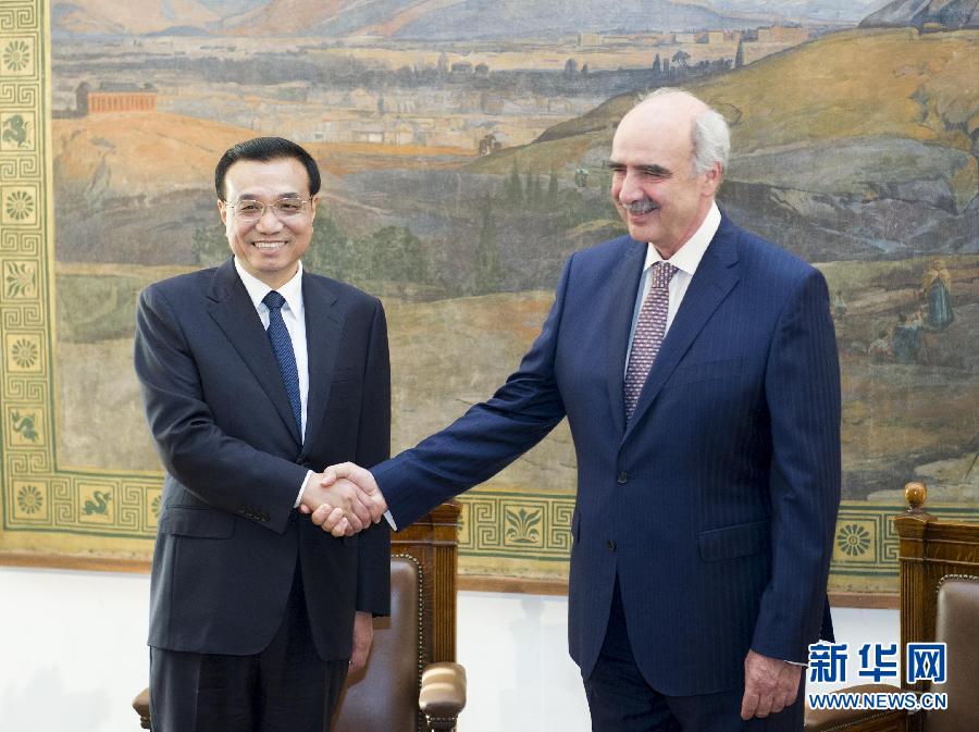 6月19日，國務院總理李克強在希臘議會大廈會見希臘議長米馬拉基斯。新華社記者 王曄 攝