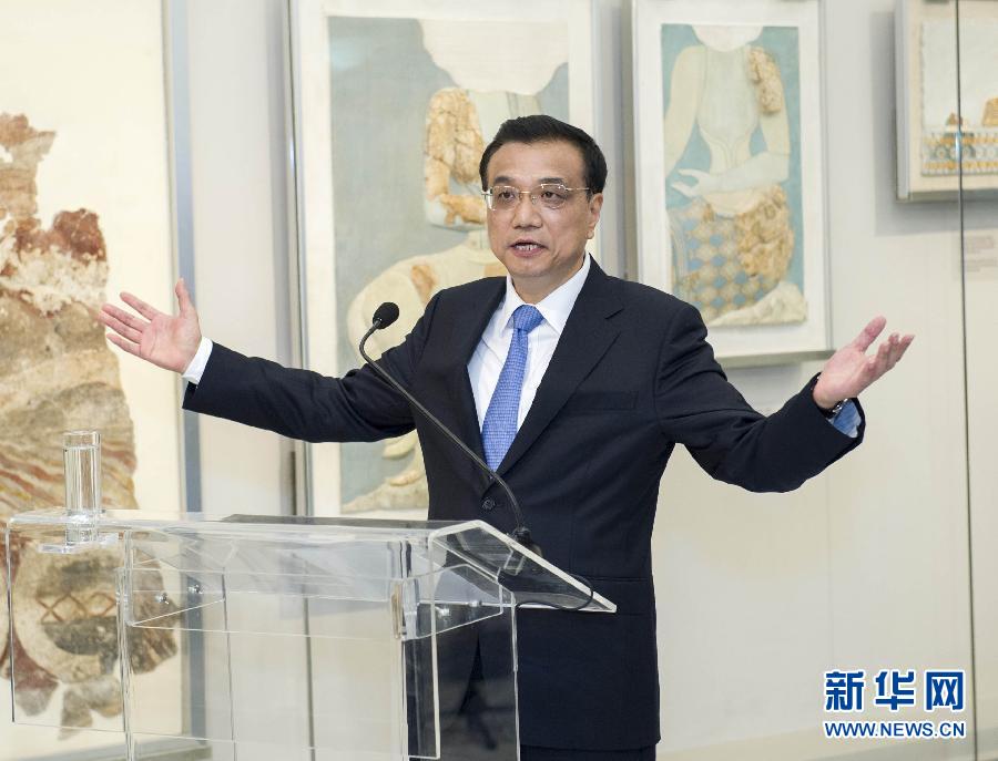 6月21日，國務院總理李克強與希臘總理薩馬拉斯共同出席希臘伊拉克利翁博物館新館開館儀式并發(fā)表講話。 新華社記者 王曄 攝