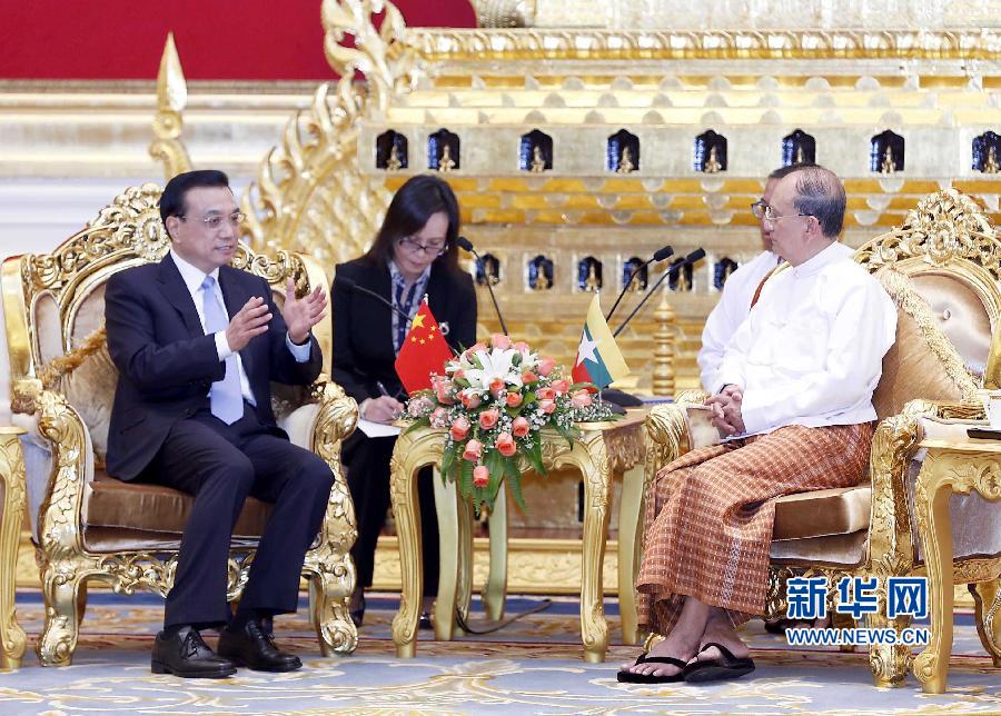 11月14日，中國國務(wù)院總理李克強(qiáng)在內(nèi)比都同緬甸總統(tǒng)吳登盛舉行會(huì)談。 新華社記者 王曄 攝