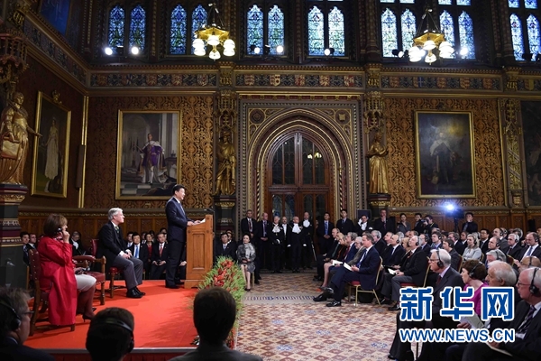 10月20日，國家主席習近平在英國議會發(fā)表講話。 新華社記者 張鐸攝 