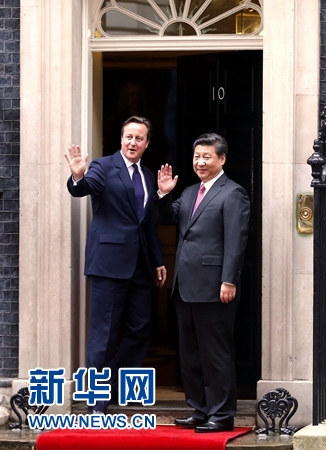 10月21日，國家主席習(xí)近平在倫敦唐寧街首相府同英國首相卡梅倫舉行會談。 新華社記者 鞠鵬 攝 