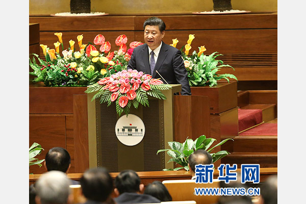 11月6日，中共中央總書記、國家主席習近平在越南國會發(fā)表題為《共同譜寫中越友好新篇章》的重要演講。 新華社記者 龐興雷 攝