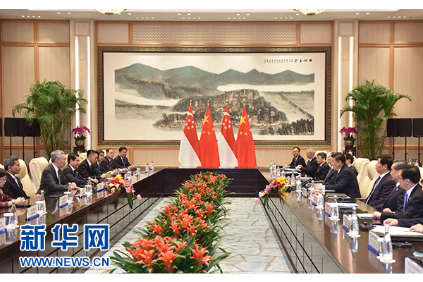 9月2日，國家主席習(xí)近平在杭州會見新加坡總理李顯龍。新華社記者張鐸攝
